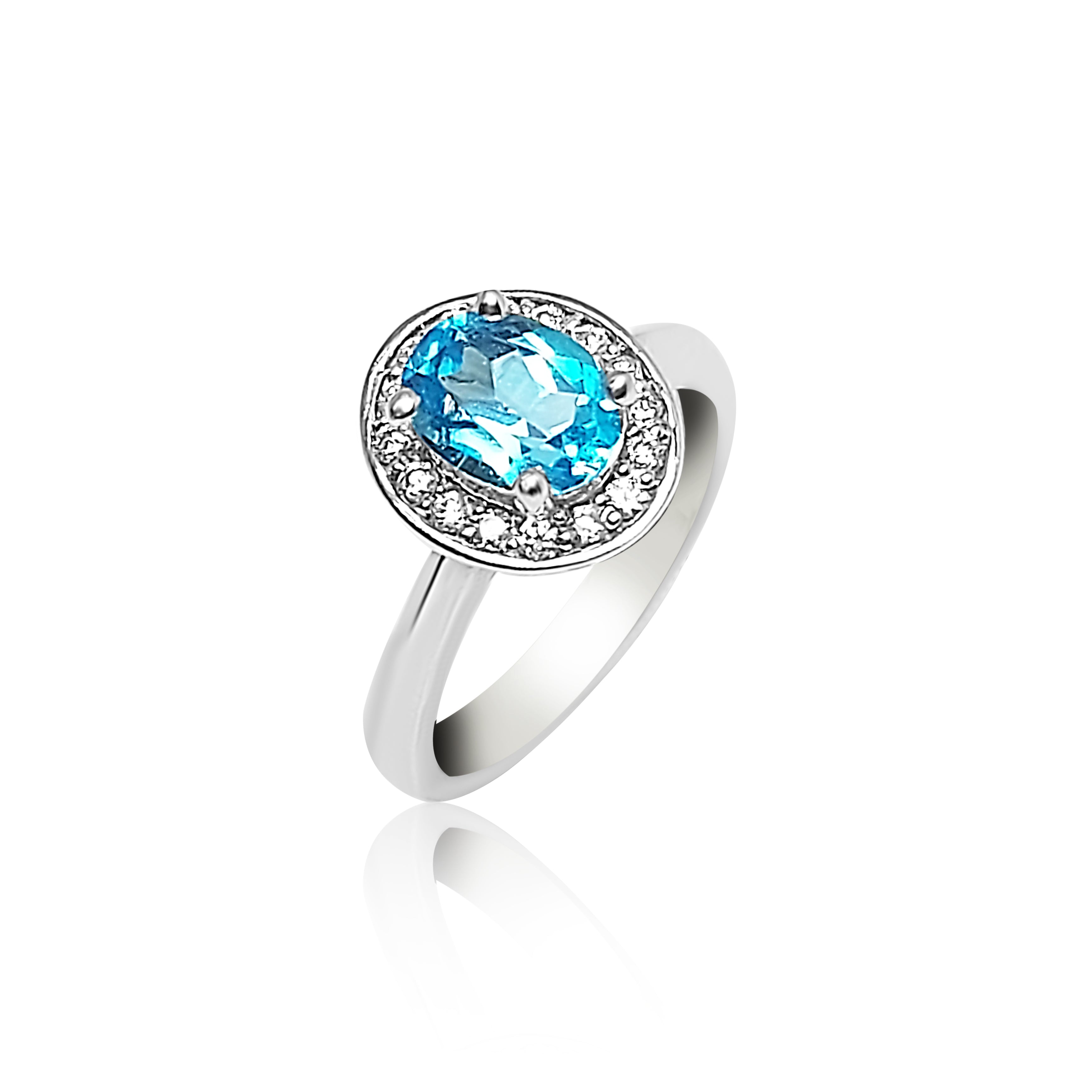 Bague de fiançailles Halo avec topaze bleue