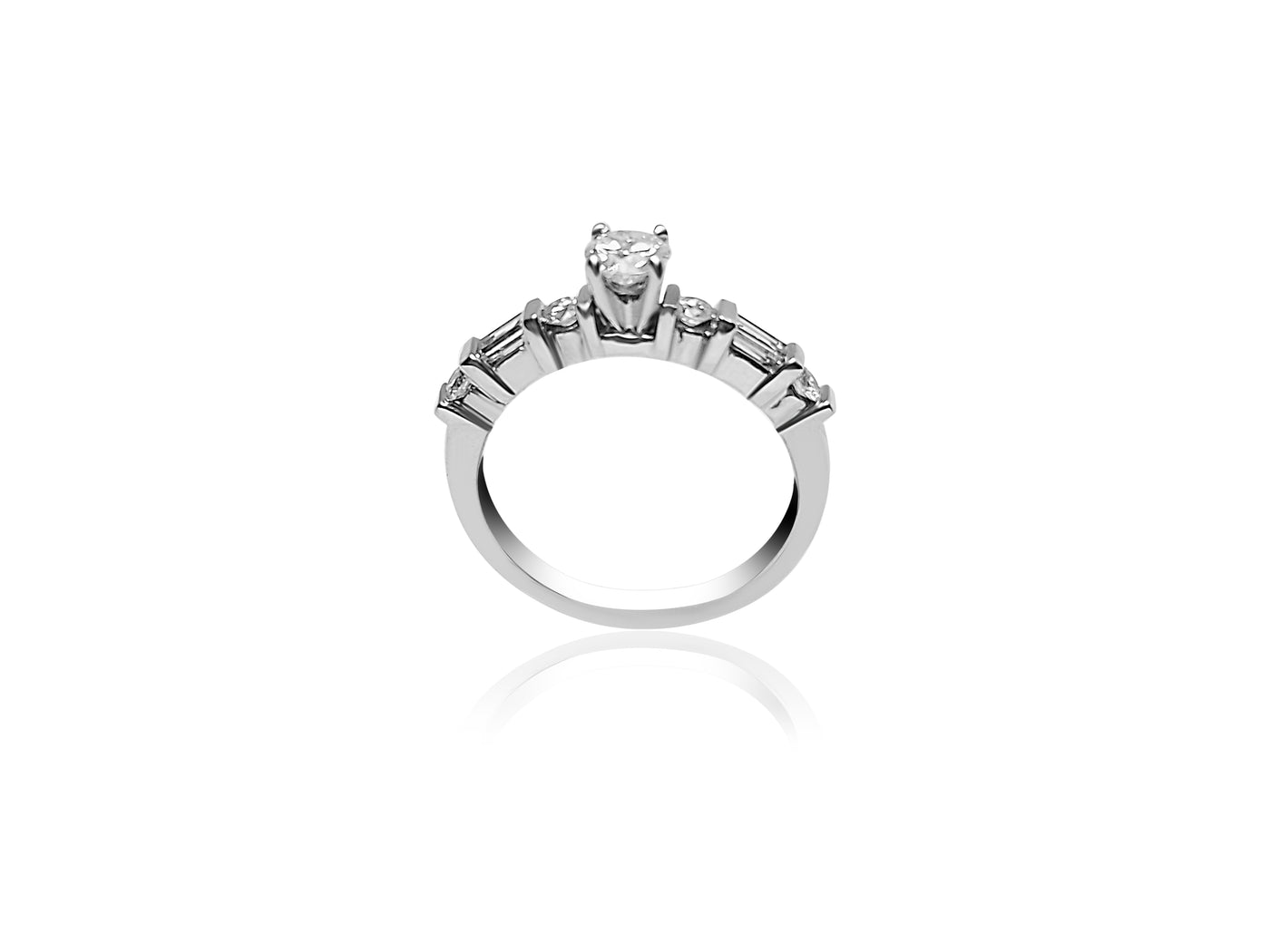 Sidestone Engagement Ring with 0.70ct Round and Baguette cut Diamonds