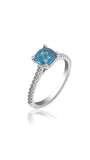 Pavé Engagement Ring with Blue Topaz stone and Round cut Diamonds