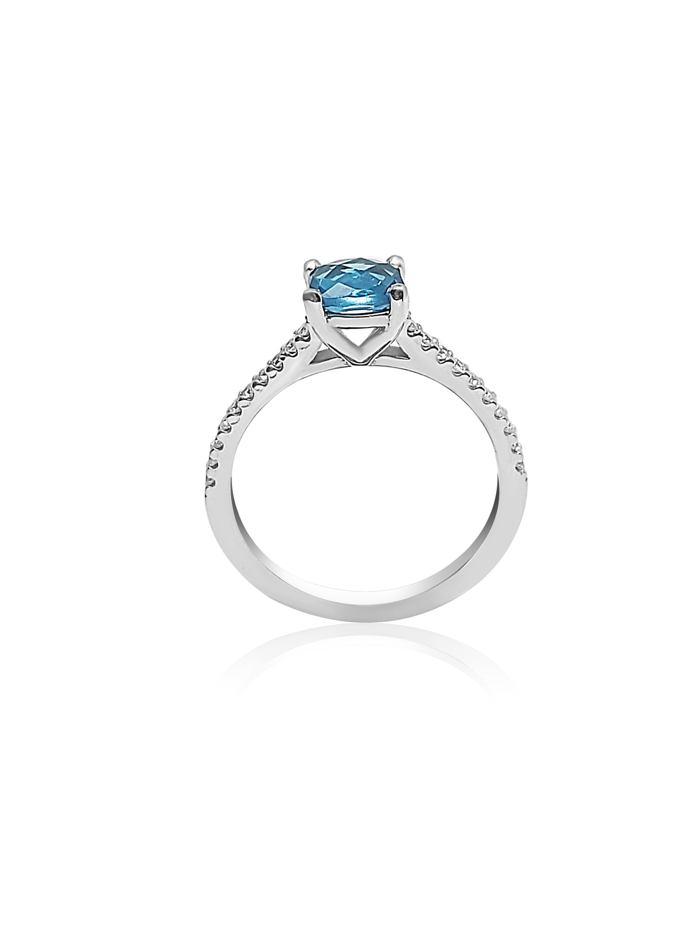 Pavé Engagement Ring with Blue Topaz stone and Round cut Diamonds
