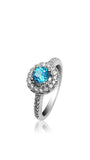 Halo Engagement Ring with blue topaz stone and side diamonds
