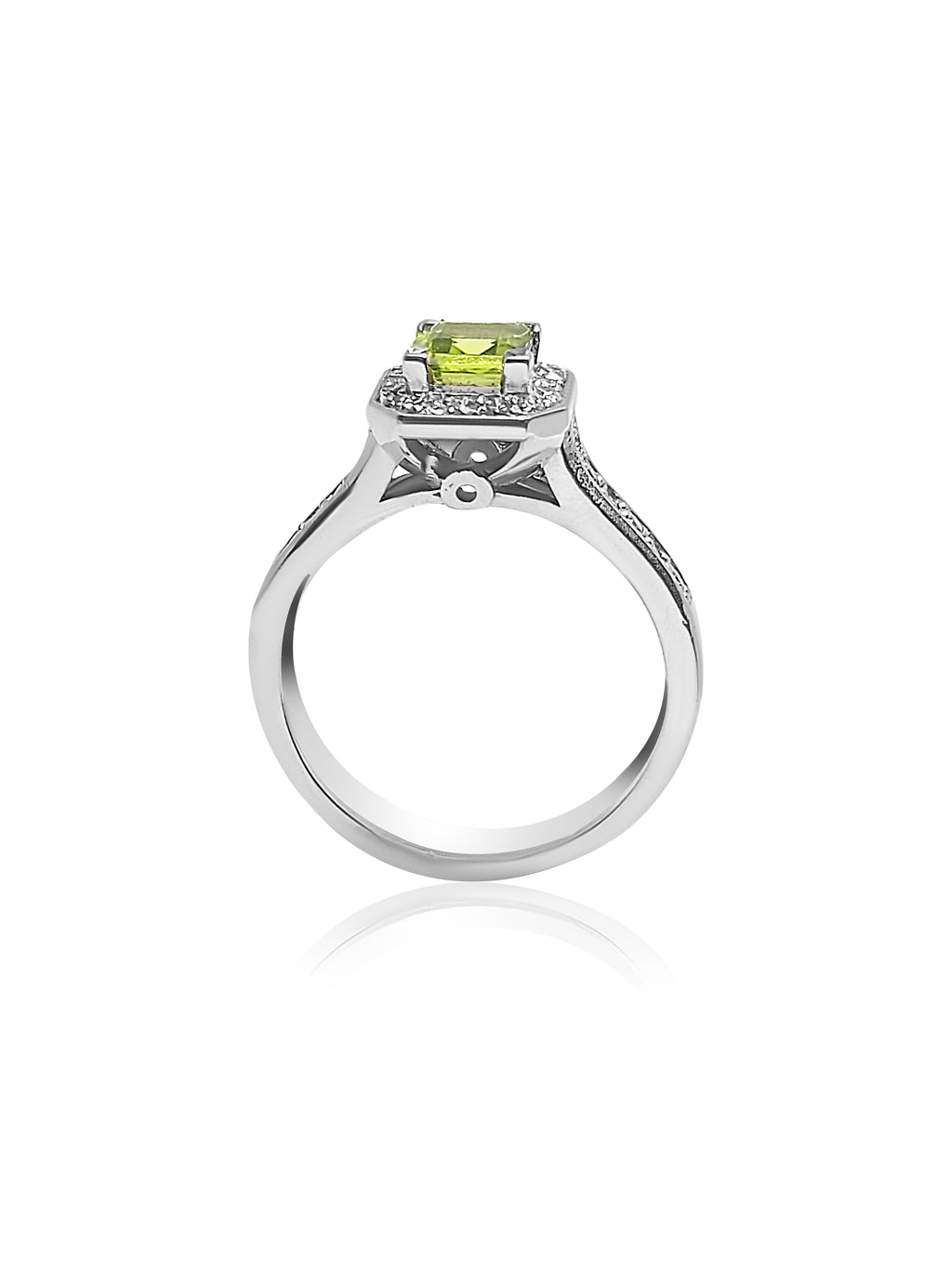 Halo Engagement Ring with Peridot stone and diamonds