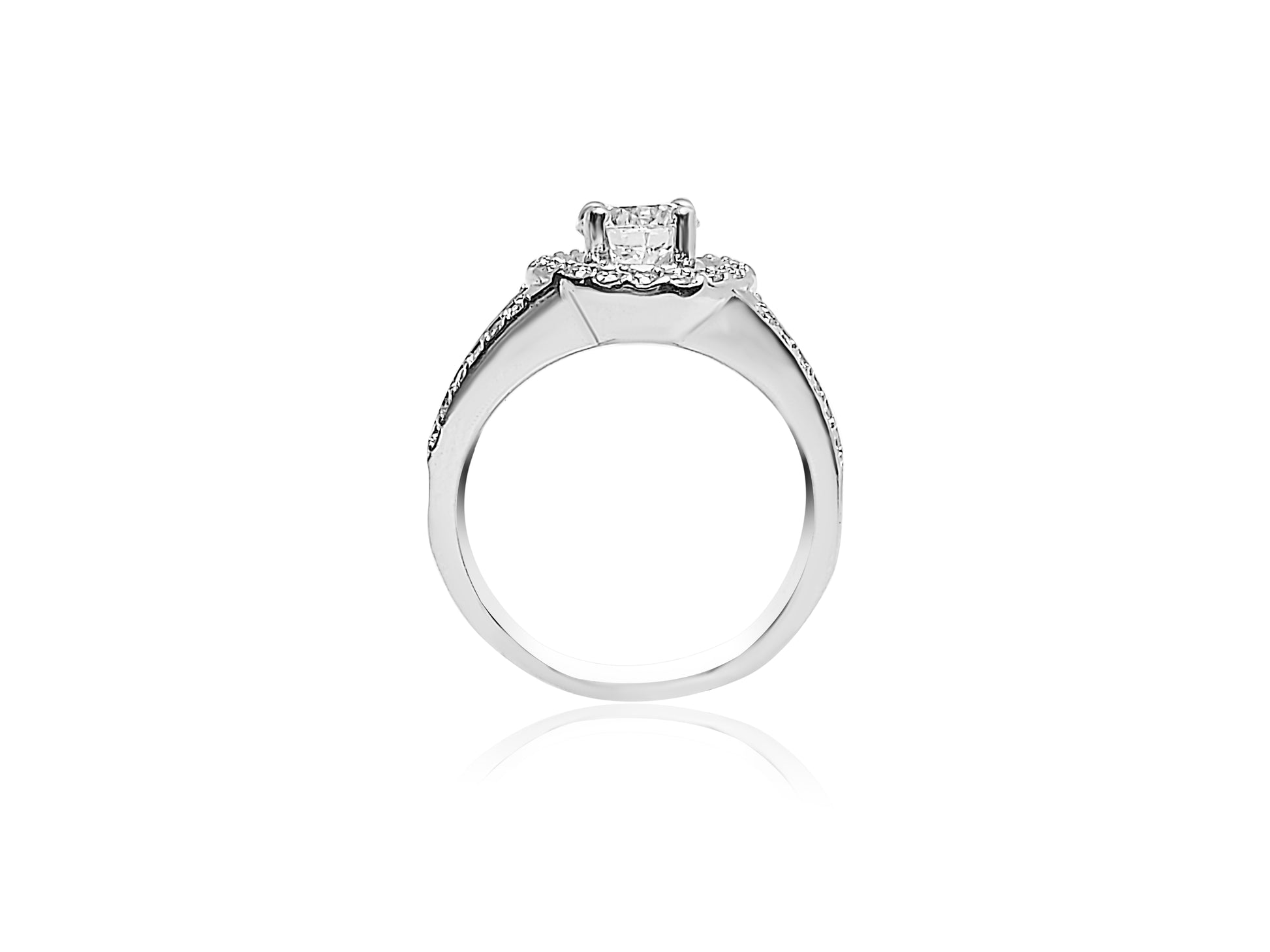 Halo and Split Shank Engagement Ring with 1.61ct Round cut Diamonds