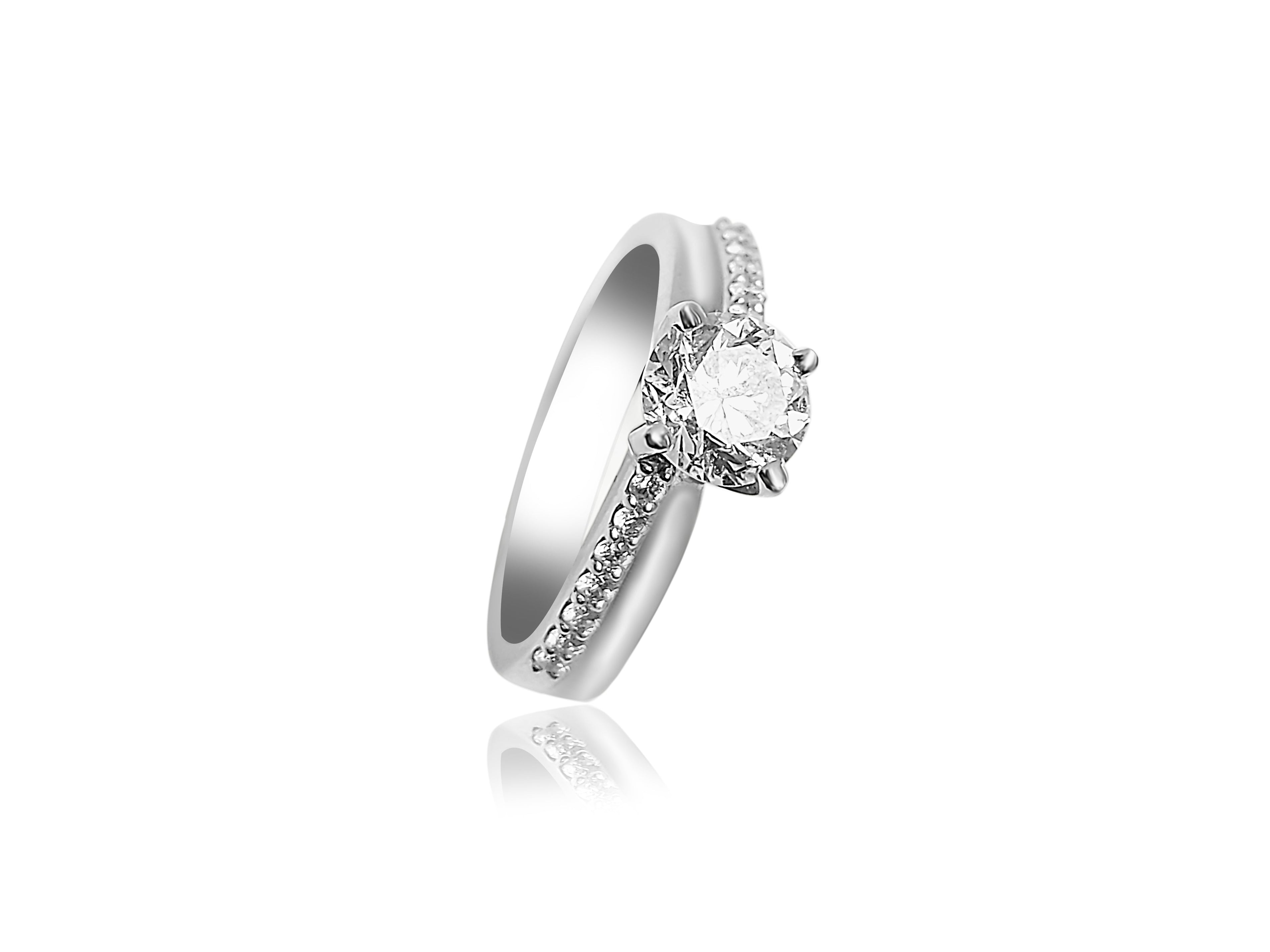 Bague de fiançailles pavée avec diamants taille brillant de 1,12 ct