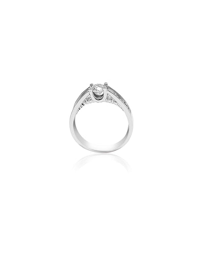 14k White Gold, Centre diamond 0.43ct Round cut, side diamonds 0.25ct diamonds
