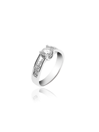 14k White Gold, Centre diamond 0.43ct Round cut, side diamonds 0.25ct diamonds