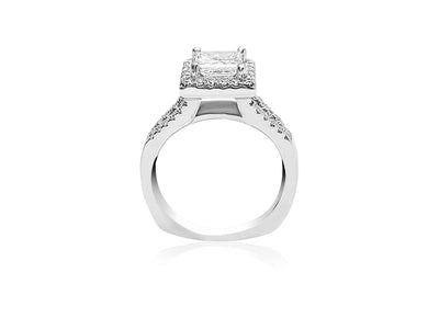 Split Shank Halo Engagement Ring with 1.03ct Princess cut diamond and 0.50ct Round cut side diamonds