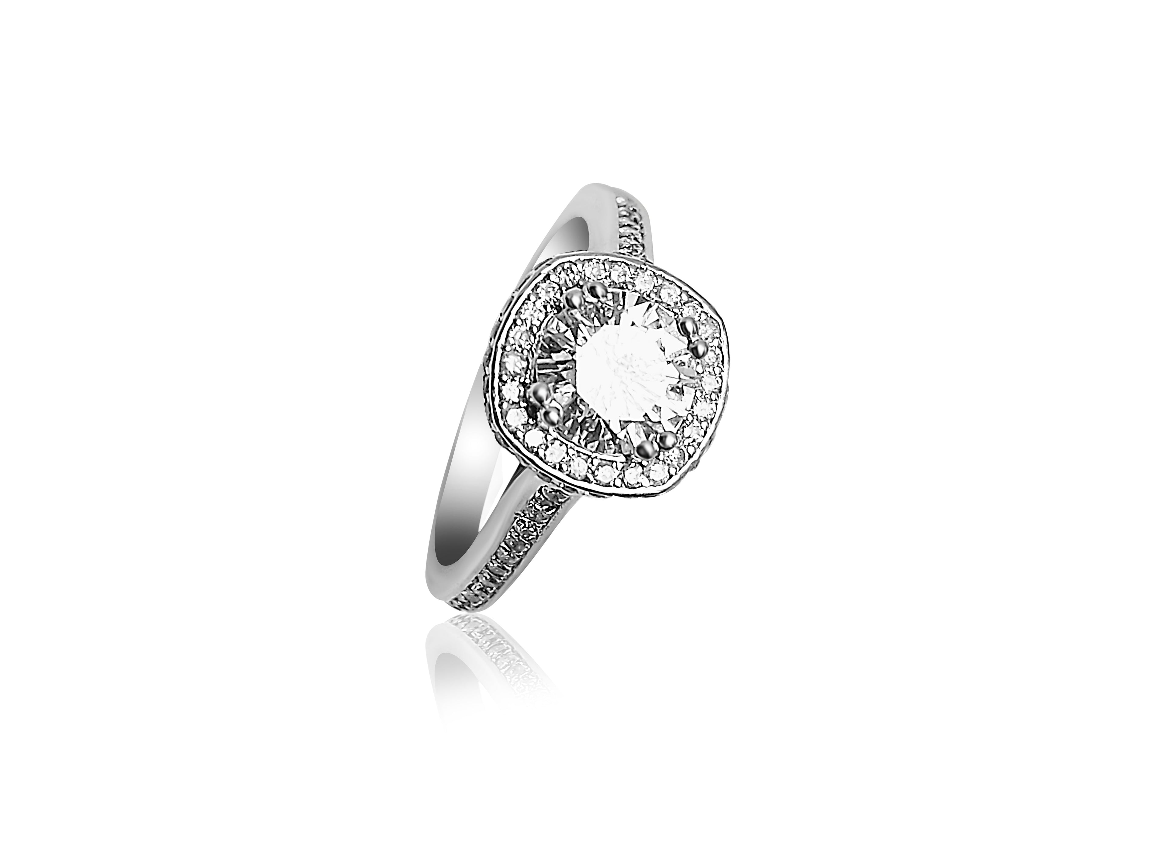 Bague de fiançailles Halo avec diamants ronds taillés de 1,61 ct