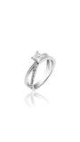 Bague de fiançailles en or blanc 14 carats, diamant central 0,47 ct, diamants latéraux 0,27 ct