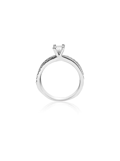 14k White Gold Engagement Ring, center diamond 0.47ct, side diamonds 0.27ct