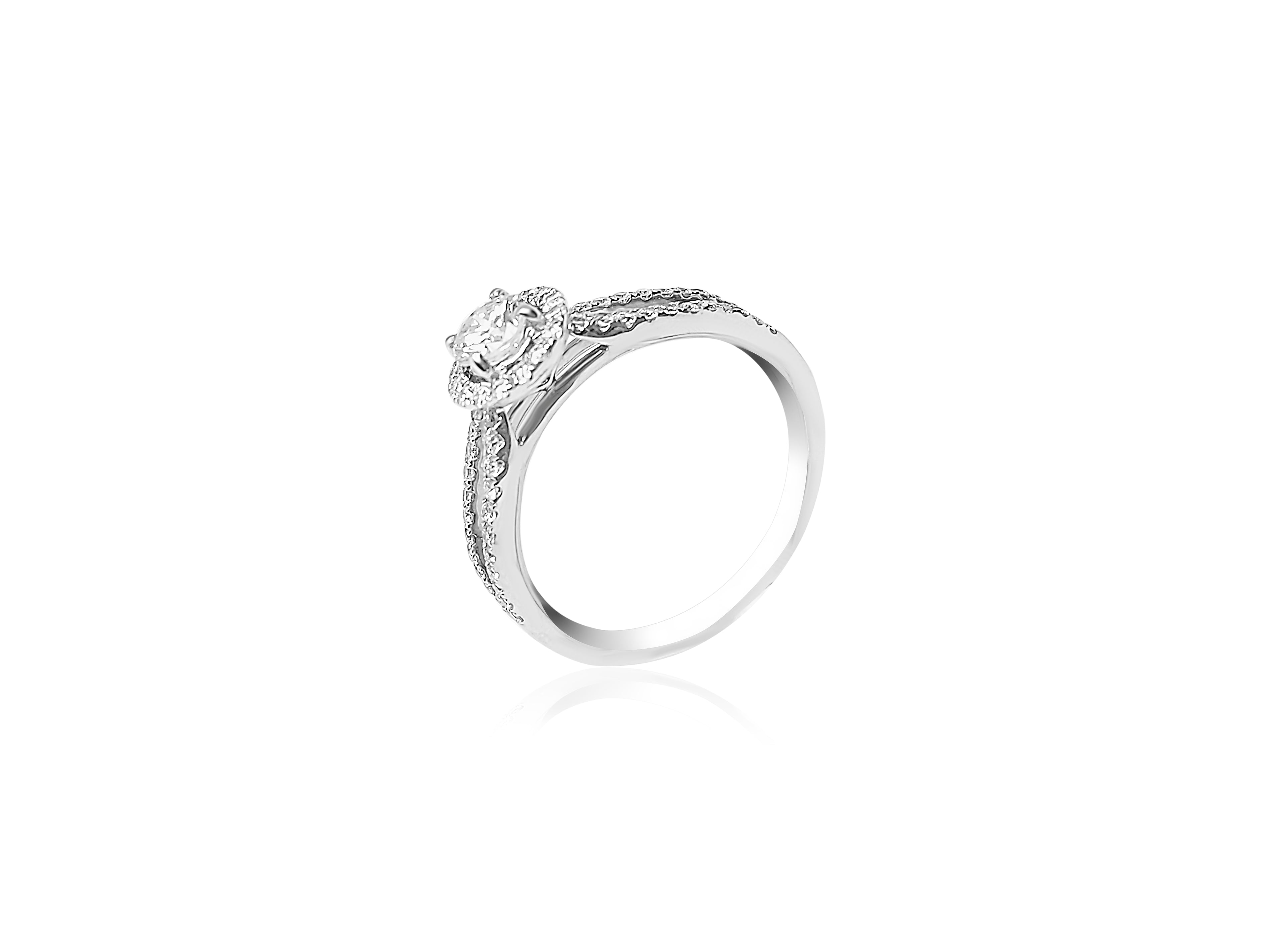 Halo Split Shank Engagement Ring with 0.65ct Round cut Diamonds
