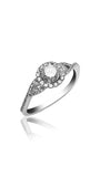 Titled 18k white gold engagement ring with a center diamond