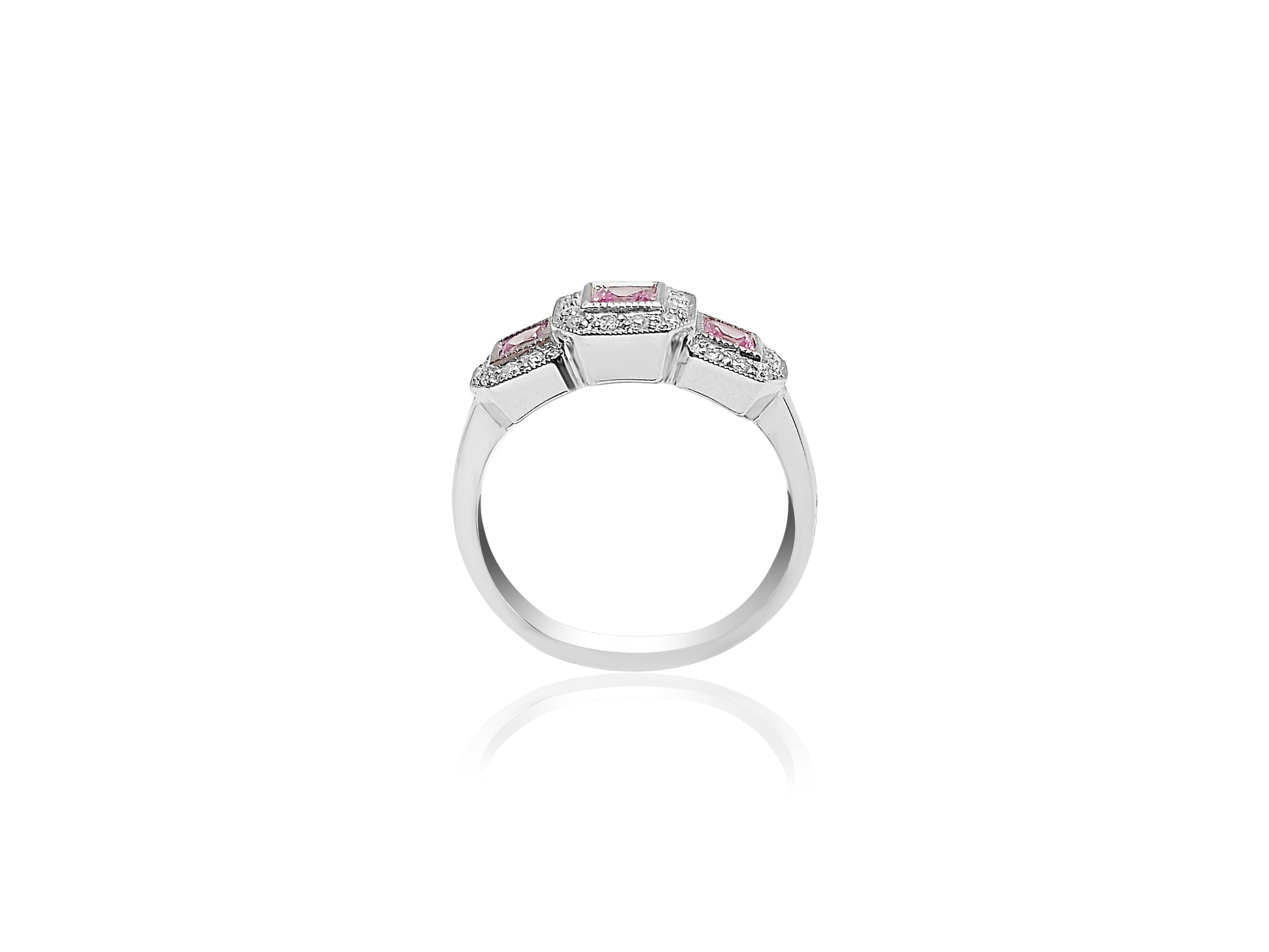 Fancy Birthstone Ring with 0.20ct Round cut Diamonds and Rose Stones