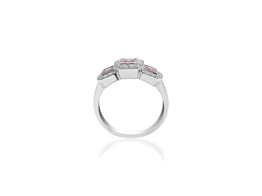 Fancy Birthstone Ring with 0.20ct Round cut Diamonds and Rose Stones