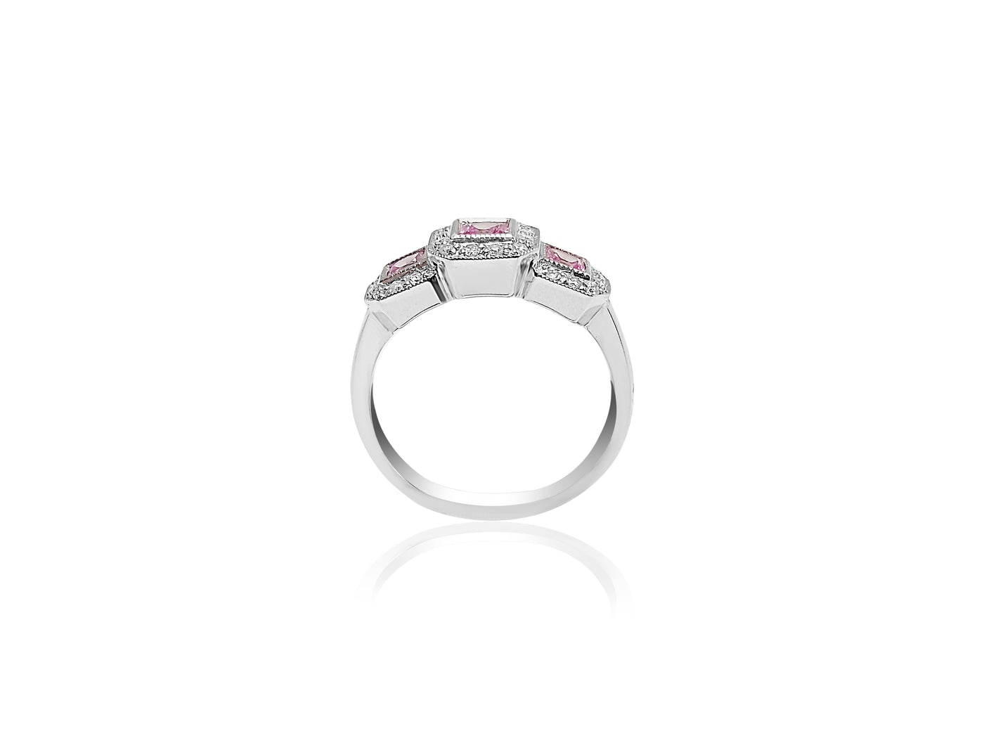 Fancy Birthstone Ring with 0.20ct Round cut Diamonds and Rose Stones