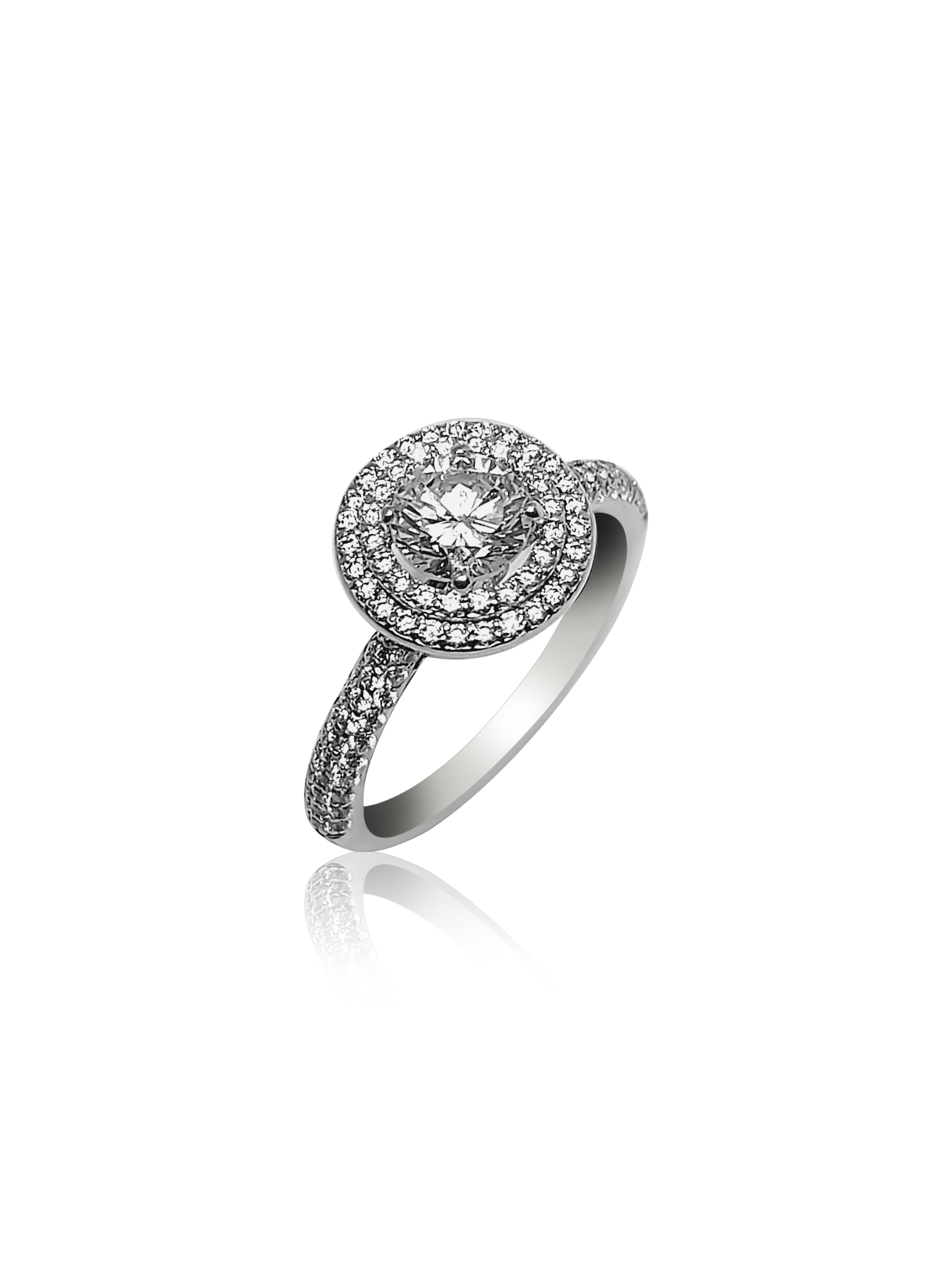Halo Engagement Ring with 0.80ct Round cut center Diamond