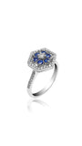 Halo Engagement Ring with Sapphire and Diamonds