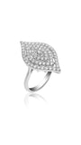 Titled 18k white gold engagement ring with eye design