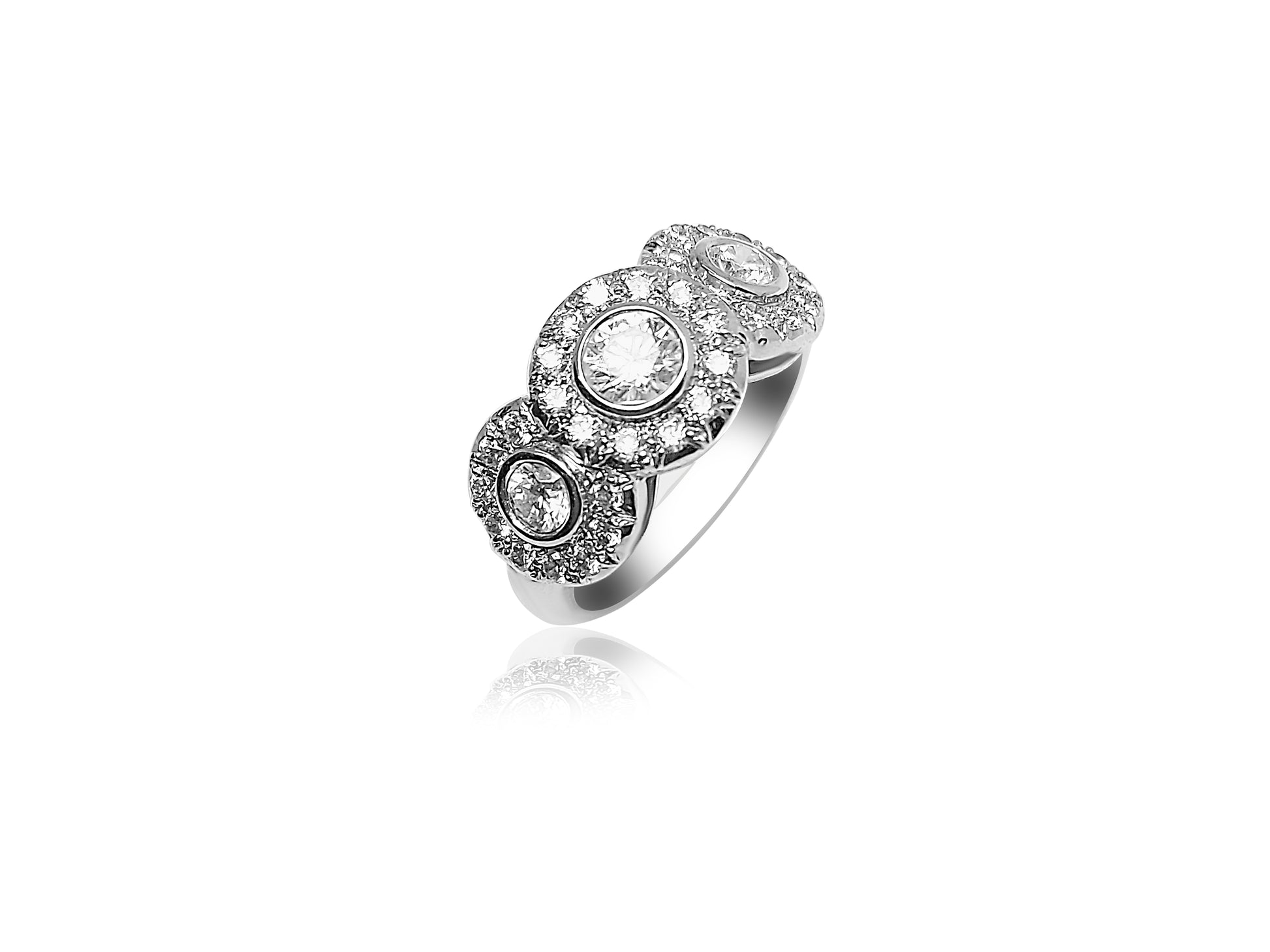 Halo Three Diamond Wedding Ring with 1.20ct Round cut Diamonds