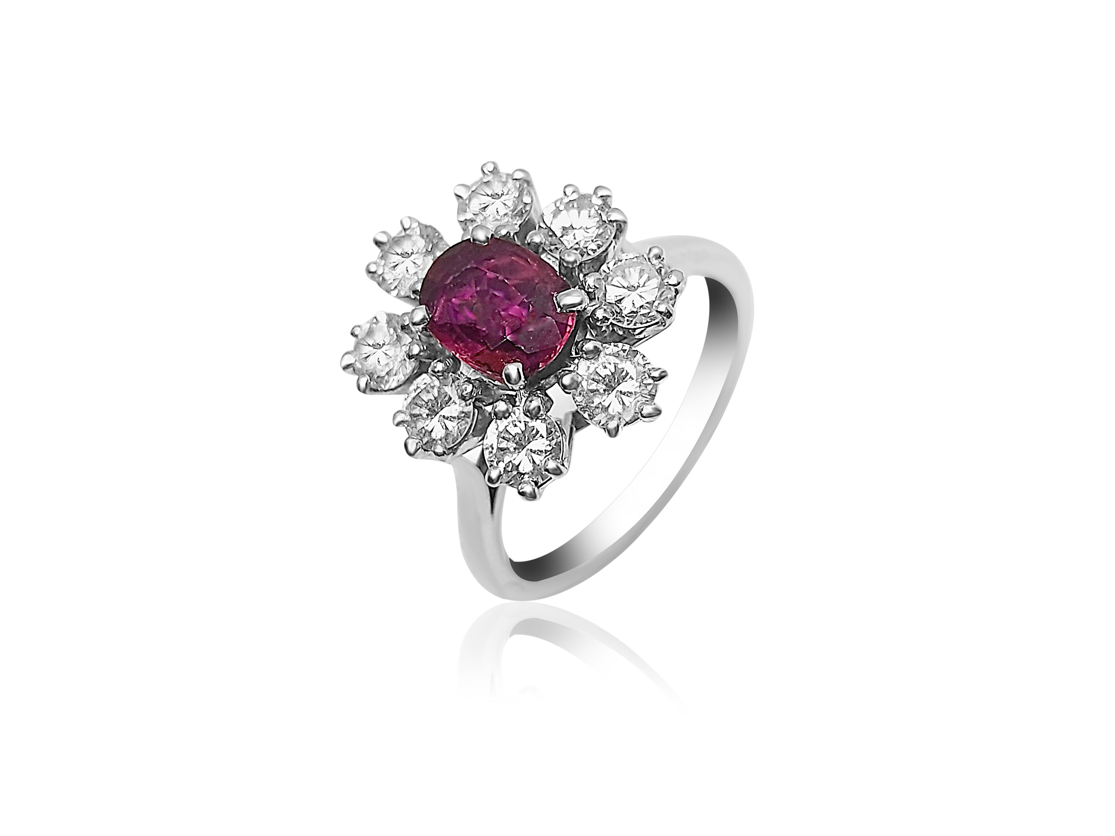 Fancy Flower Ring with Ruby and 1.20ct Diamonds