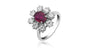 Fancy Flower Ring with Ruby and 1.20ct Diamonds