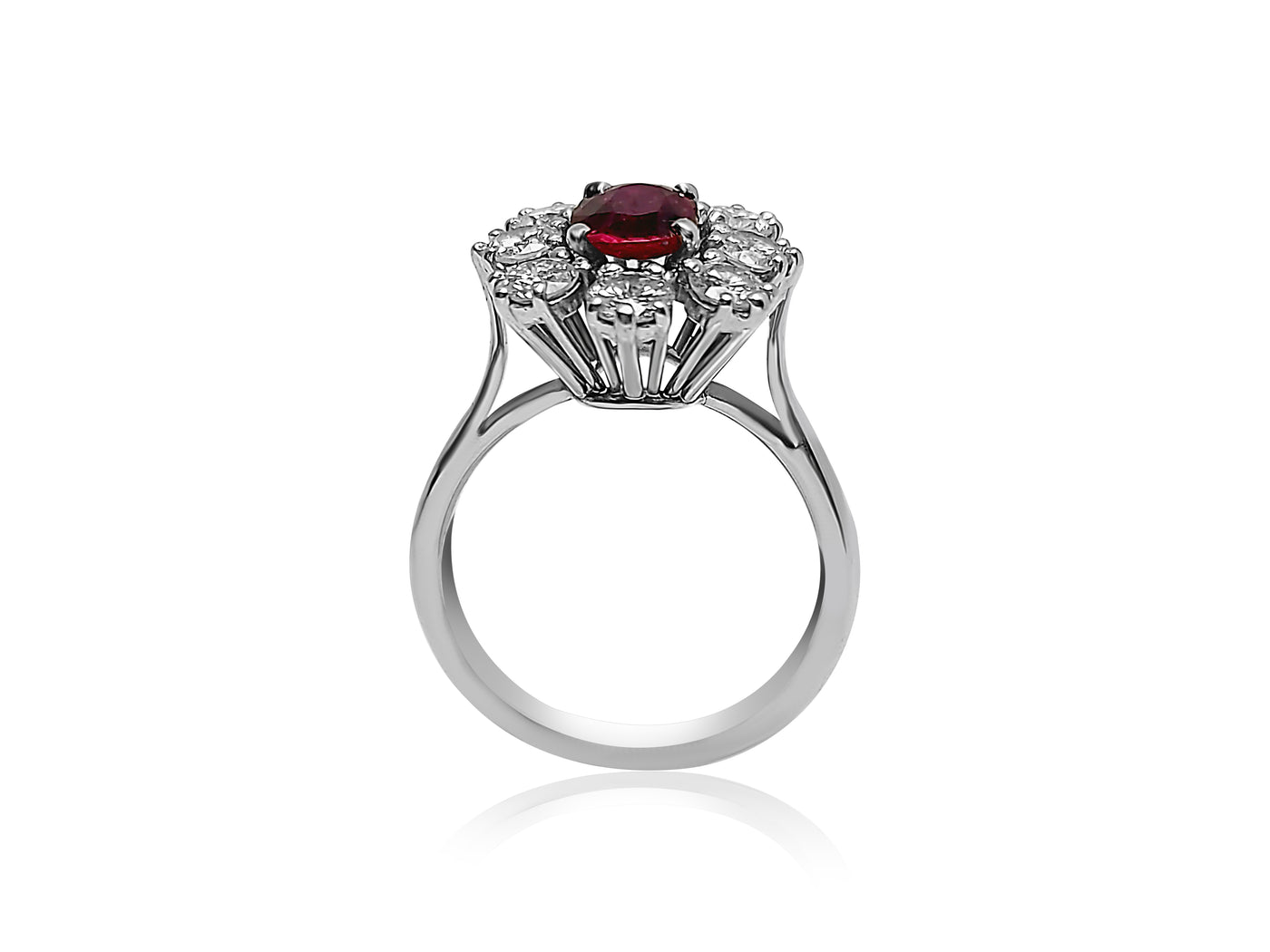 Fancy Flower Ring with Ruby and 1.20ct Diamonds