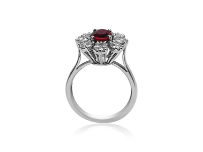 Fancy Flower Ring with Ruby and 1.20ct Diamonds