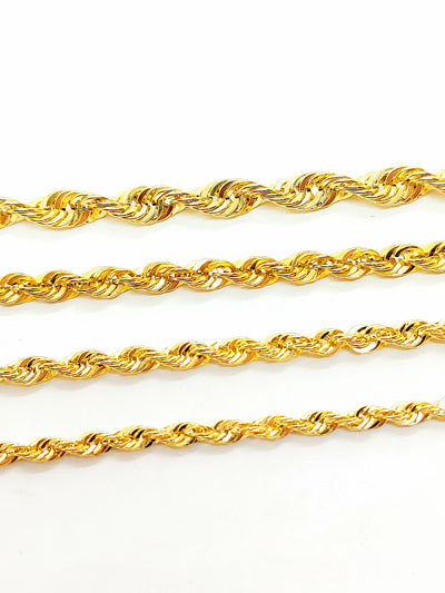 Customizable 10k Solid Gold Rope Chain Necklace ~3.5mm ~4mm ~4.5mm ~5.7mm 16'' 18in 20inch 22" 24in 26inch 28", 10k Rope Chain, Diamond-cut, Men, Woman