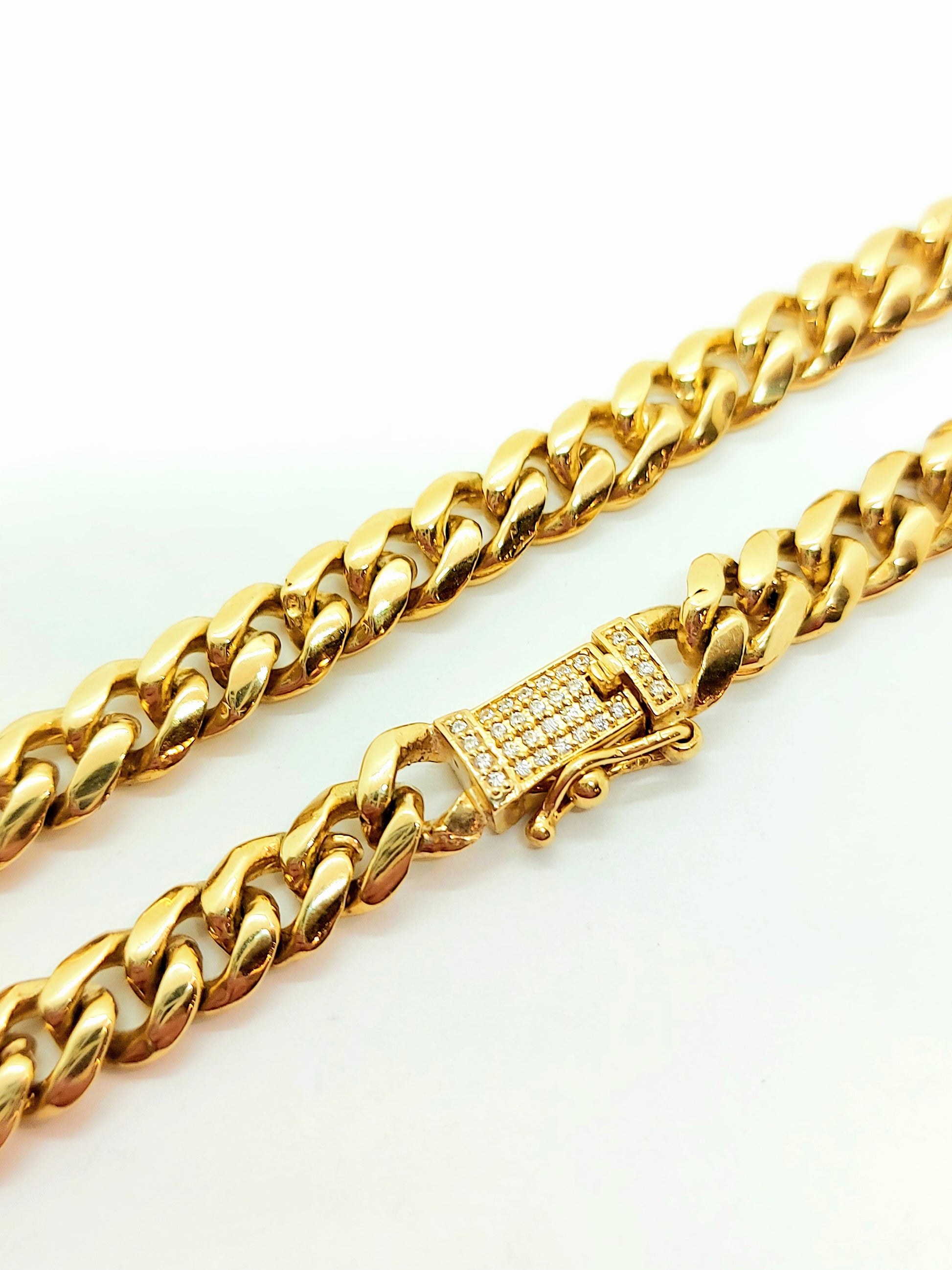 10k Solid gold Cuban chain with box lock Lab Diamond 18 inch