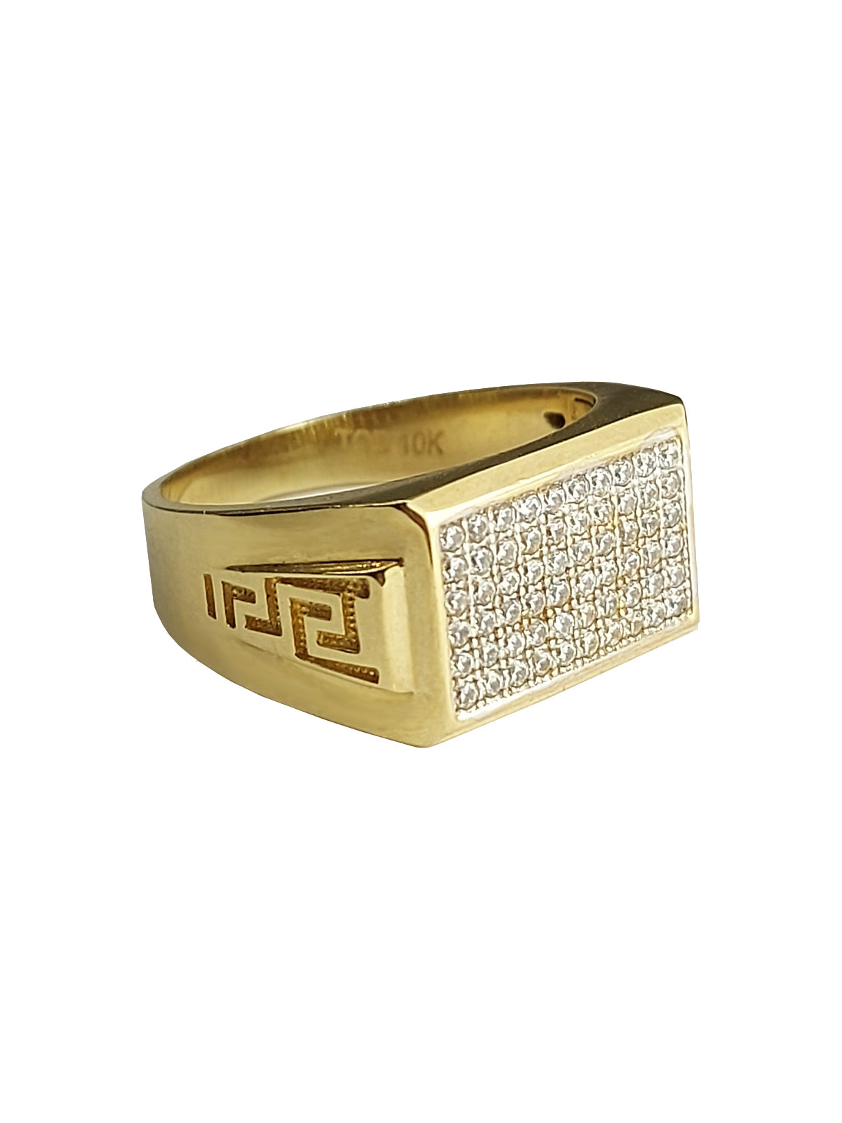 Men's gold ring with cubic-zirconia filled face