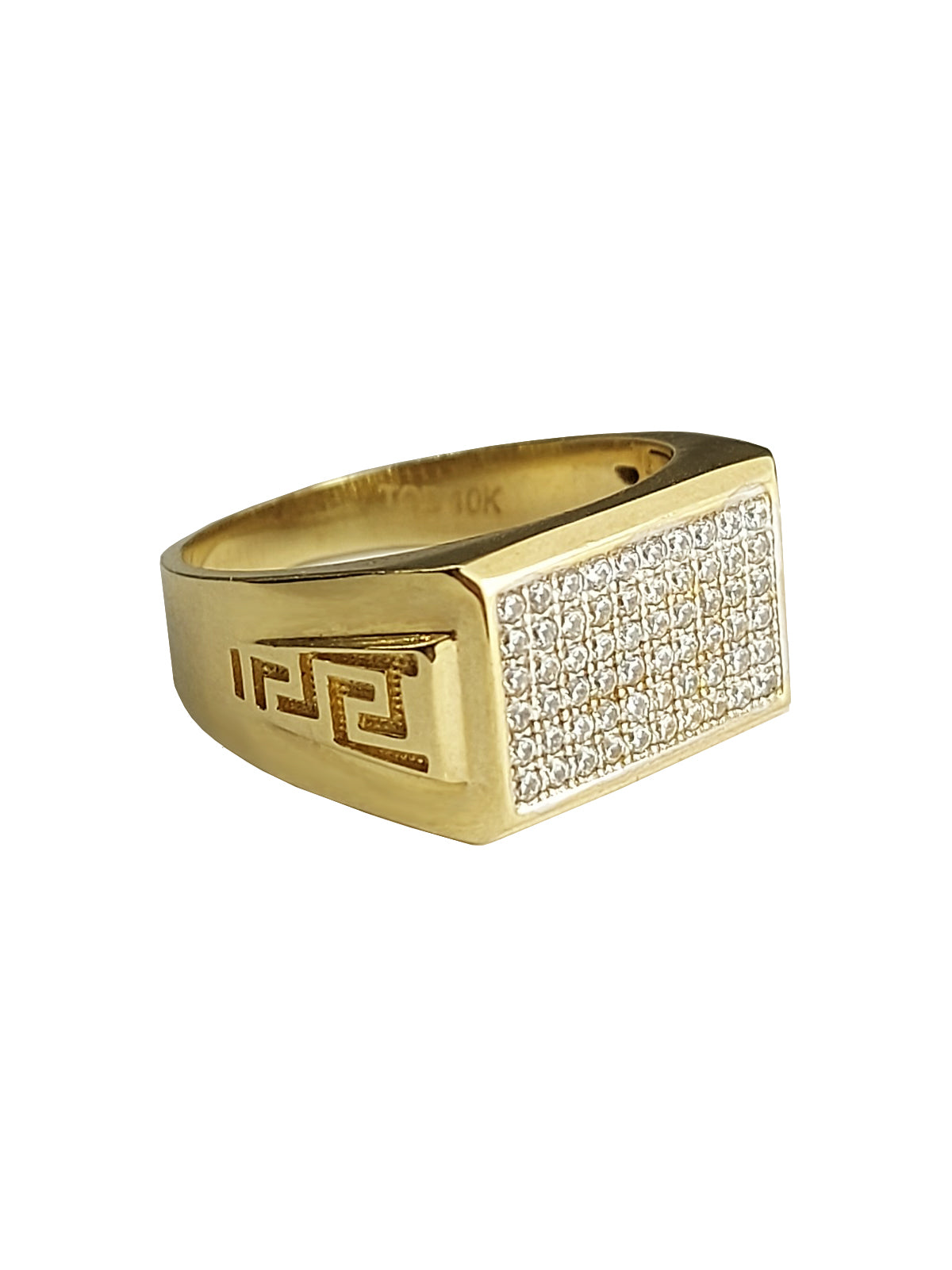 Men's gold ring with cubic-zirconia filled face